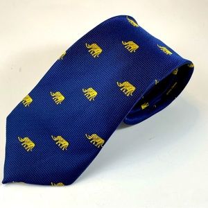 Sam Well Thailand Navy Blue Gold Elephant Microprint Print 100% Silk Neck Tie